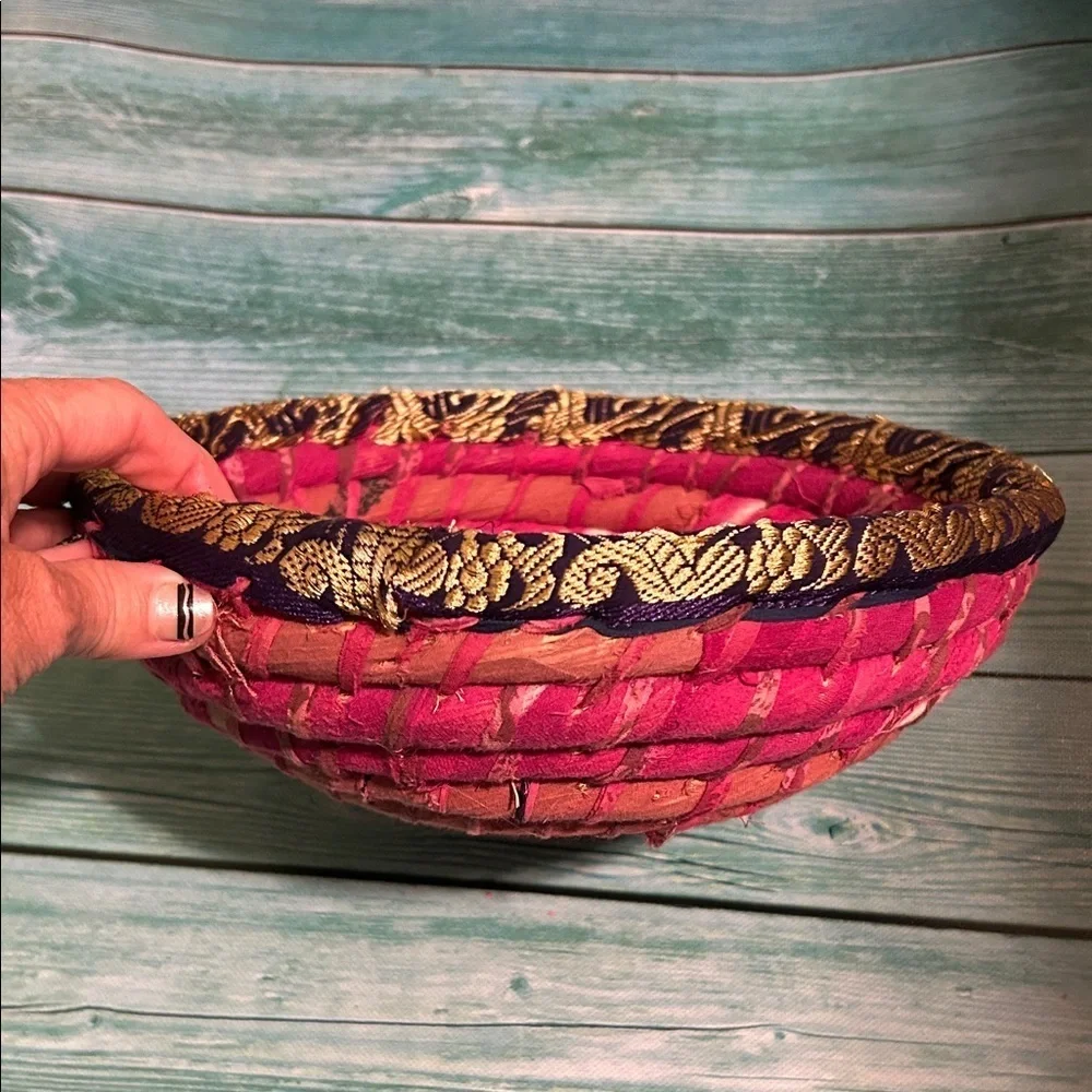 Handwoven Pink and Gold Basket